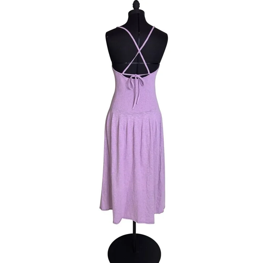 Free People Beach Tula Cotton Linen Blend Sweater Knit Halter Midi Dress Medium.